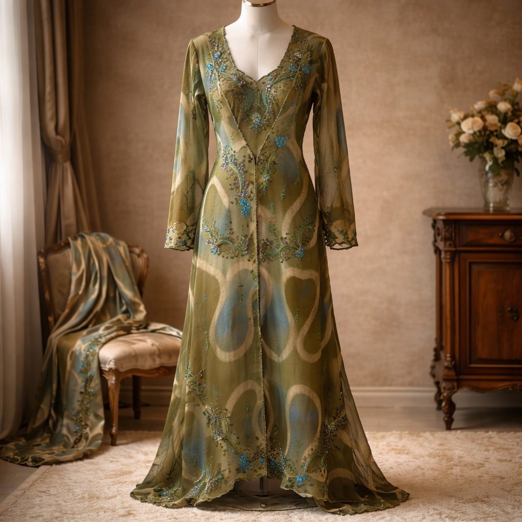 The "Jasmine" Olive Green Maxi Gown – Intricate Beaded Embroidery