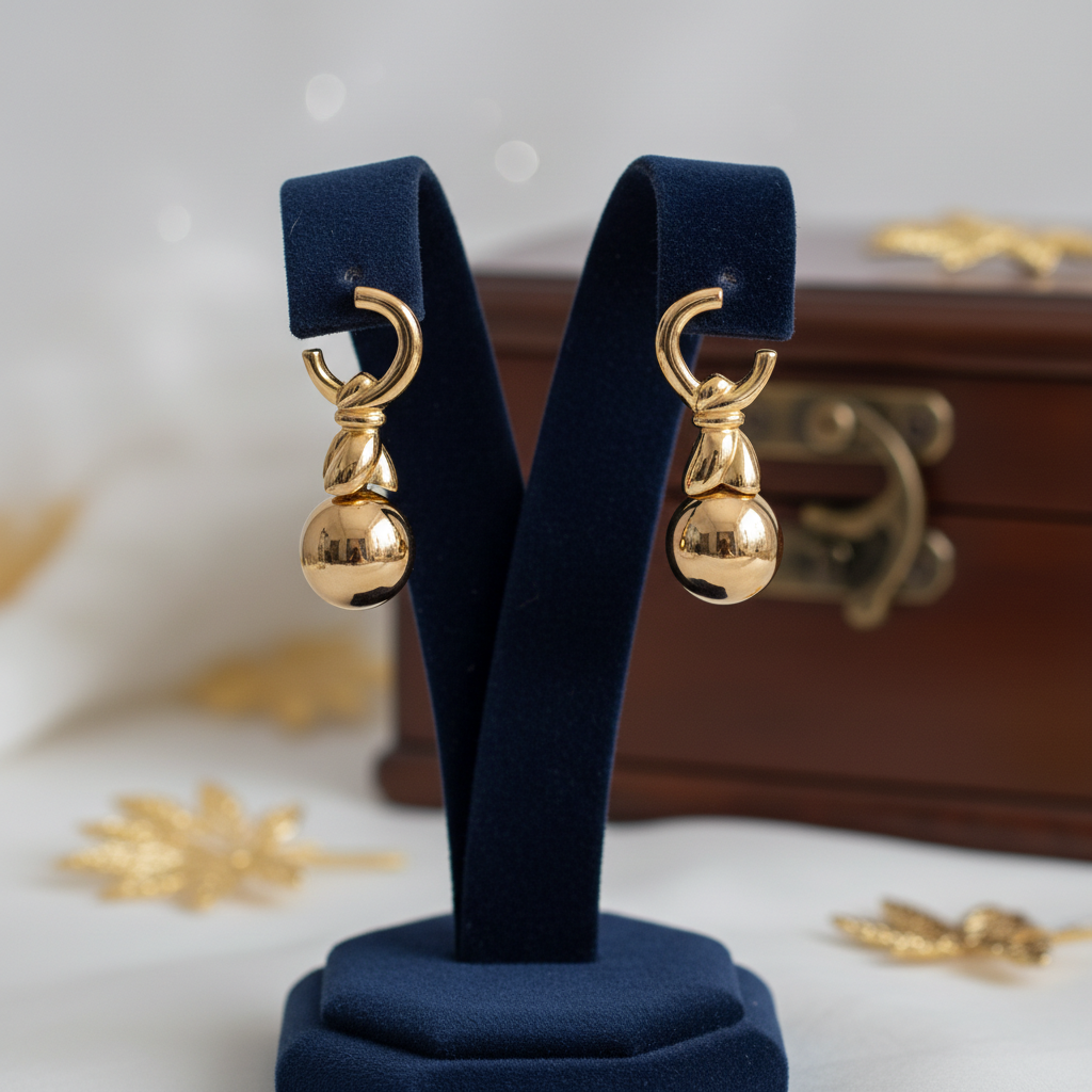 Classic Polished Gold Ball Drop Earrings