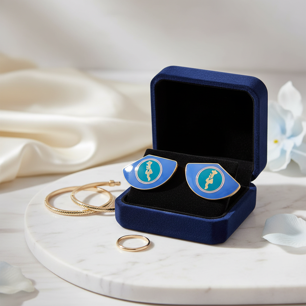 Vintage-Inspired Blue Enamel Stud Earrings