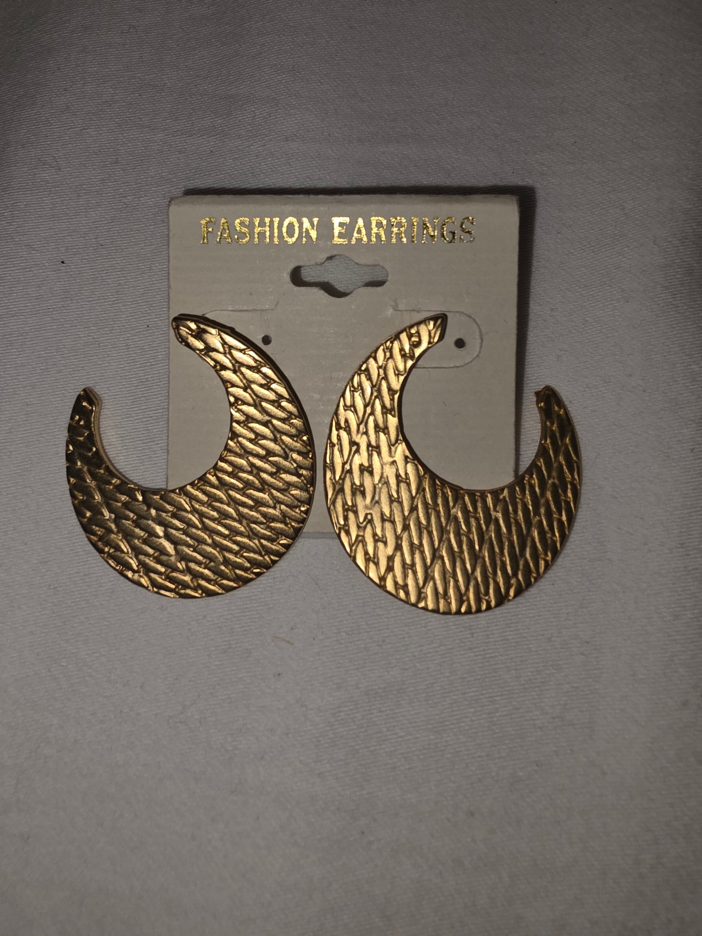 Vintage Hammered Gold-Tone Crescent Hoop Earrings | Textured Moon Shape Statement Jewelry