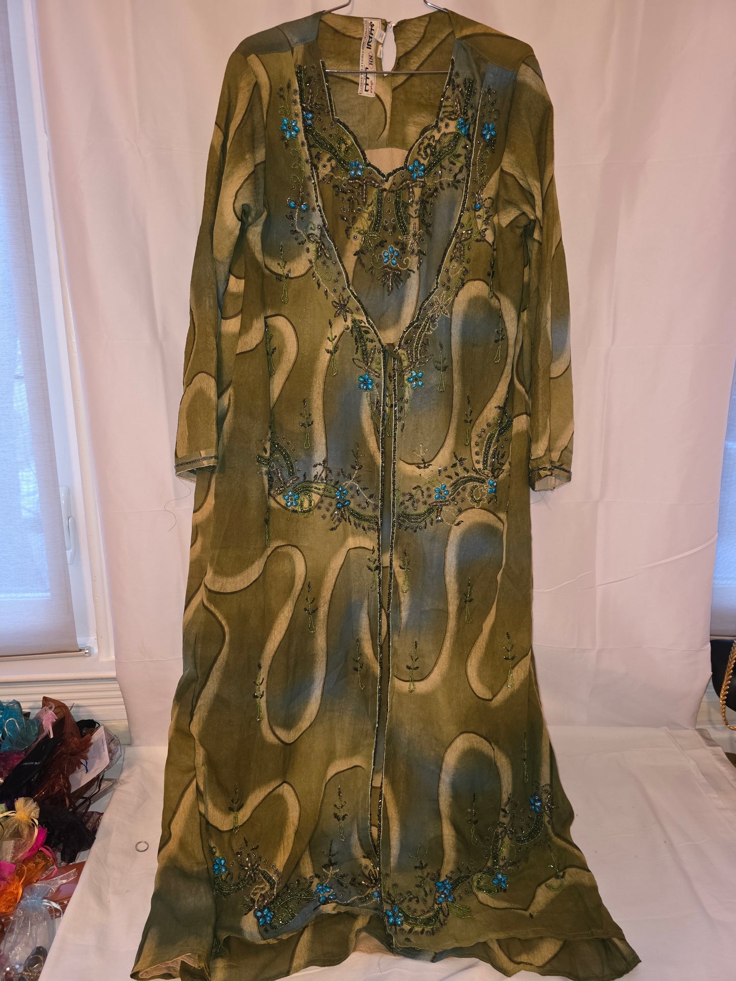 The "Jasmine" Olive Green Maxi Gown – Intricate Beaded Embroidery