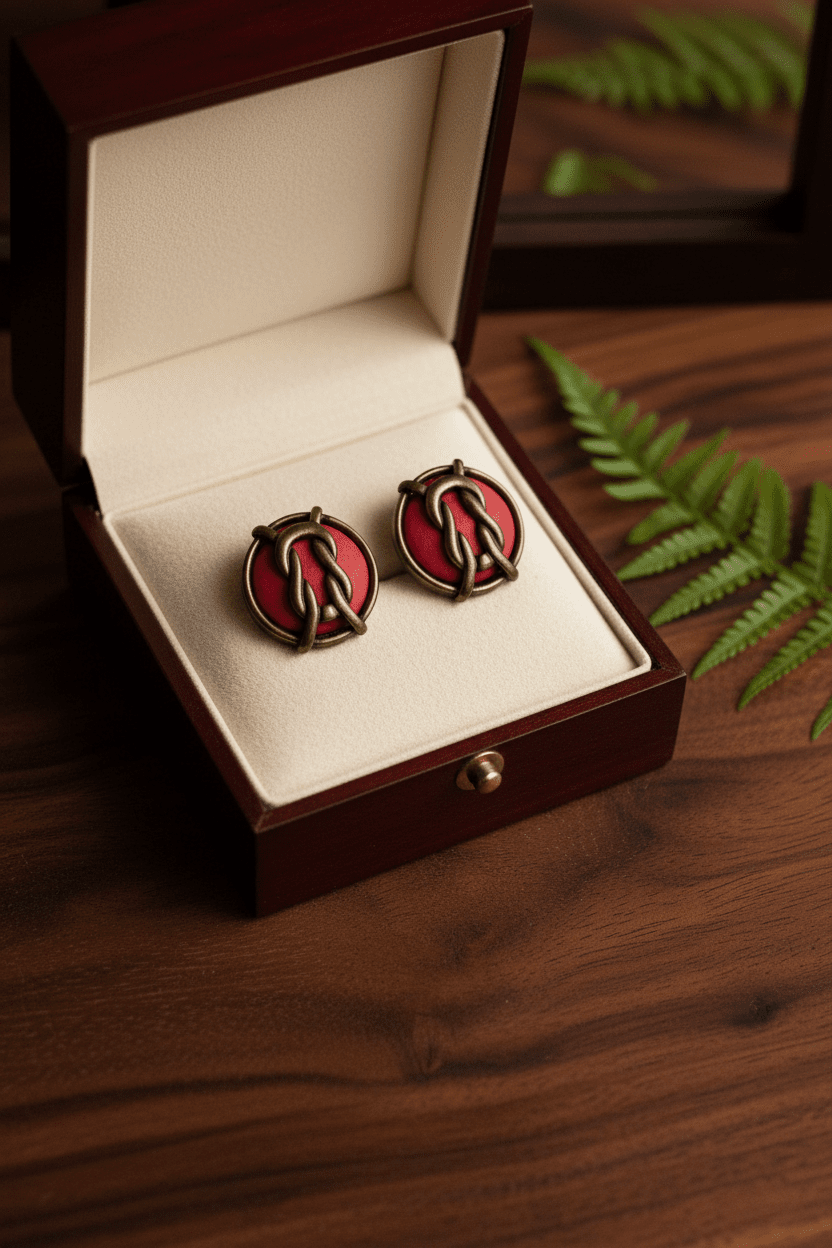 Vintage - Inspired Red Enamel & Bronze - Tone Knot earring - All Seasons Curves
