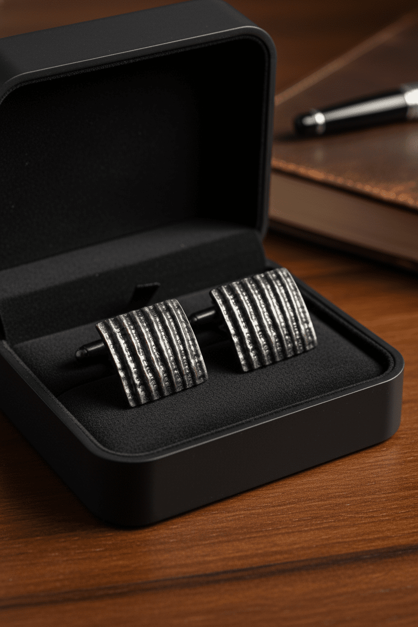 Modernist Textured Silver Vertical Stripe Cufflinks - All Seasons Curves