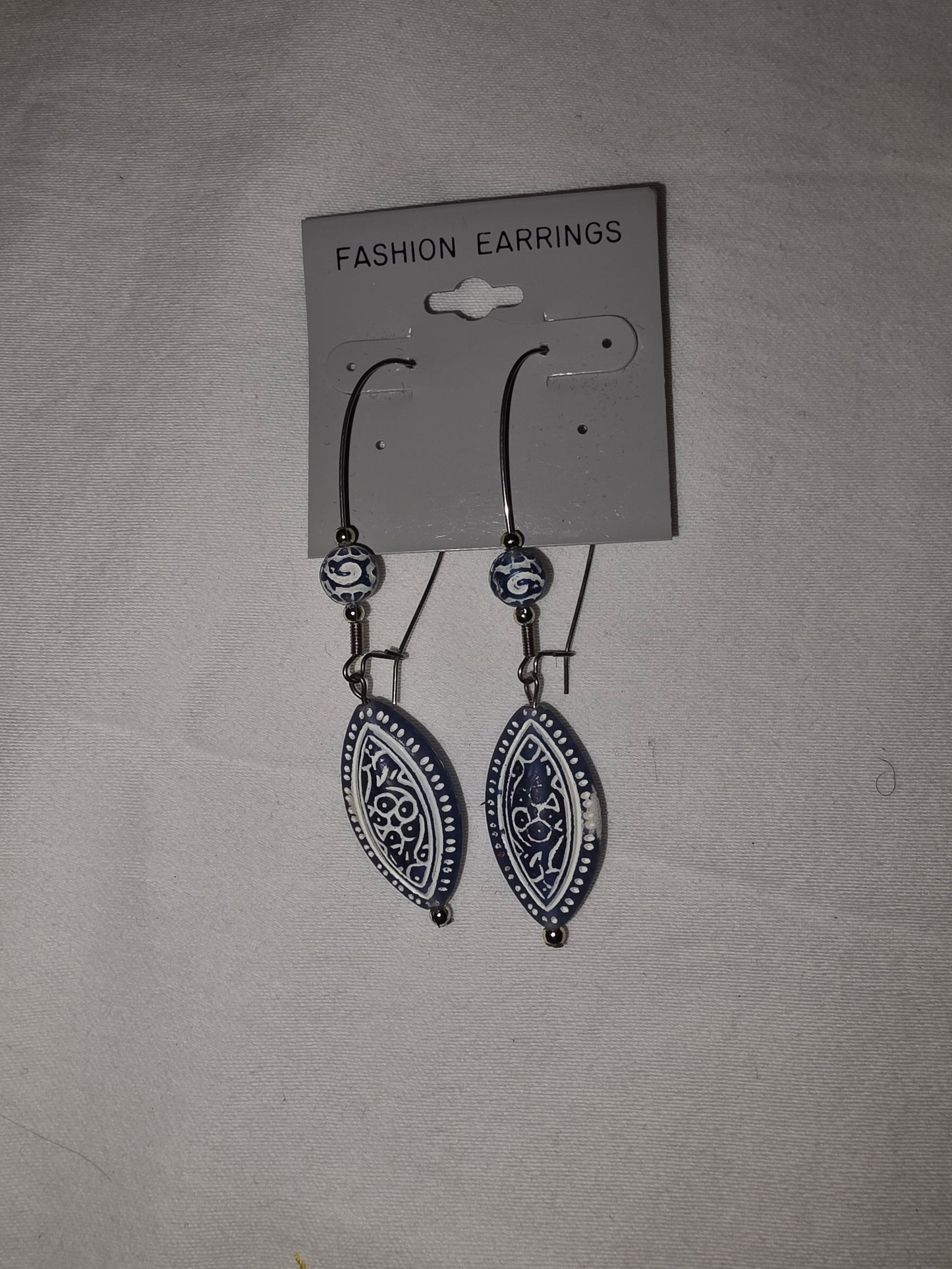 Bohemian Silver & Blue/White Enamel Drop Earrings - All Seasons Curves