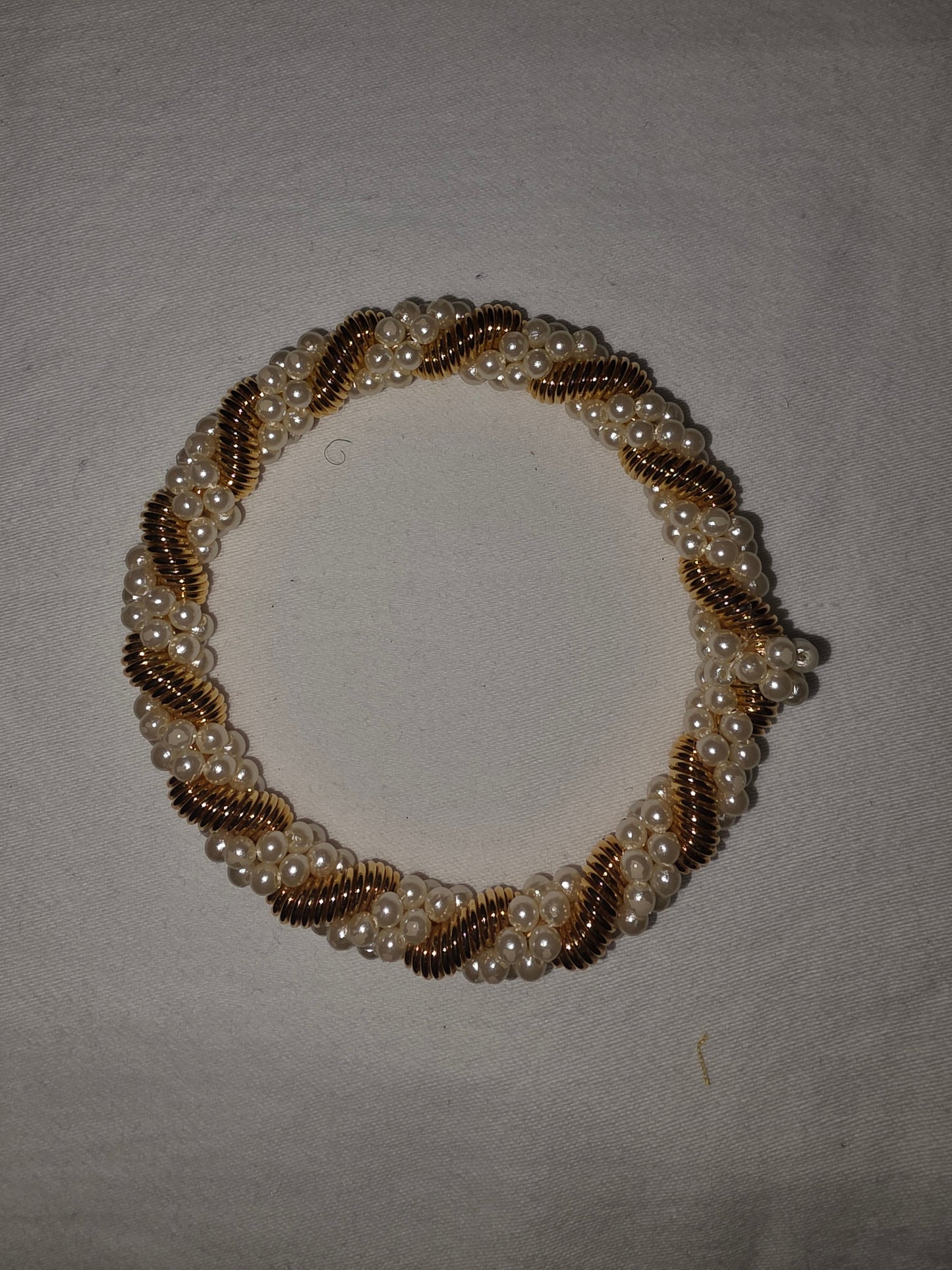 Elegant Faux Pearl and Gold - Tone Coiled Wire Bracelet - All Seasons Curves