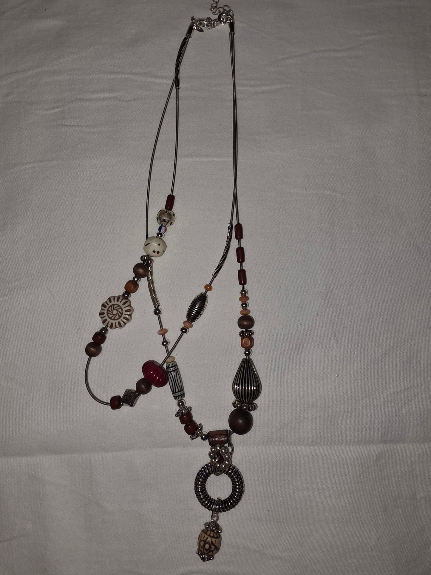Bohemian Multi - Strand Mixed Bead Statement Necklace with Carved Pendant - All Seasons Curves