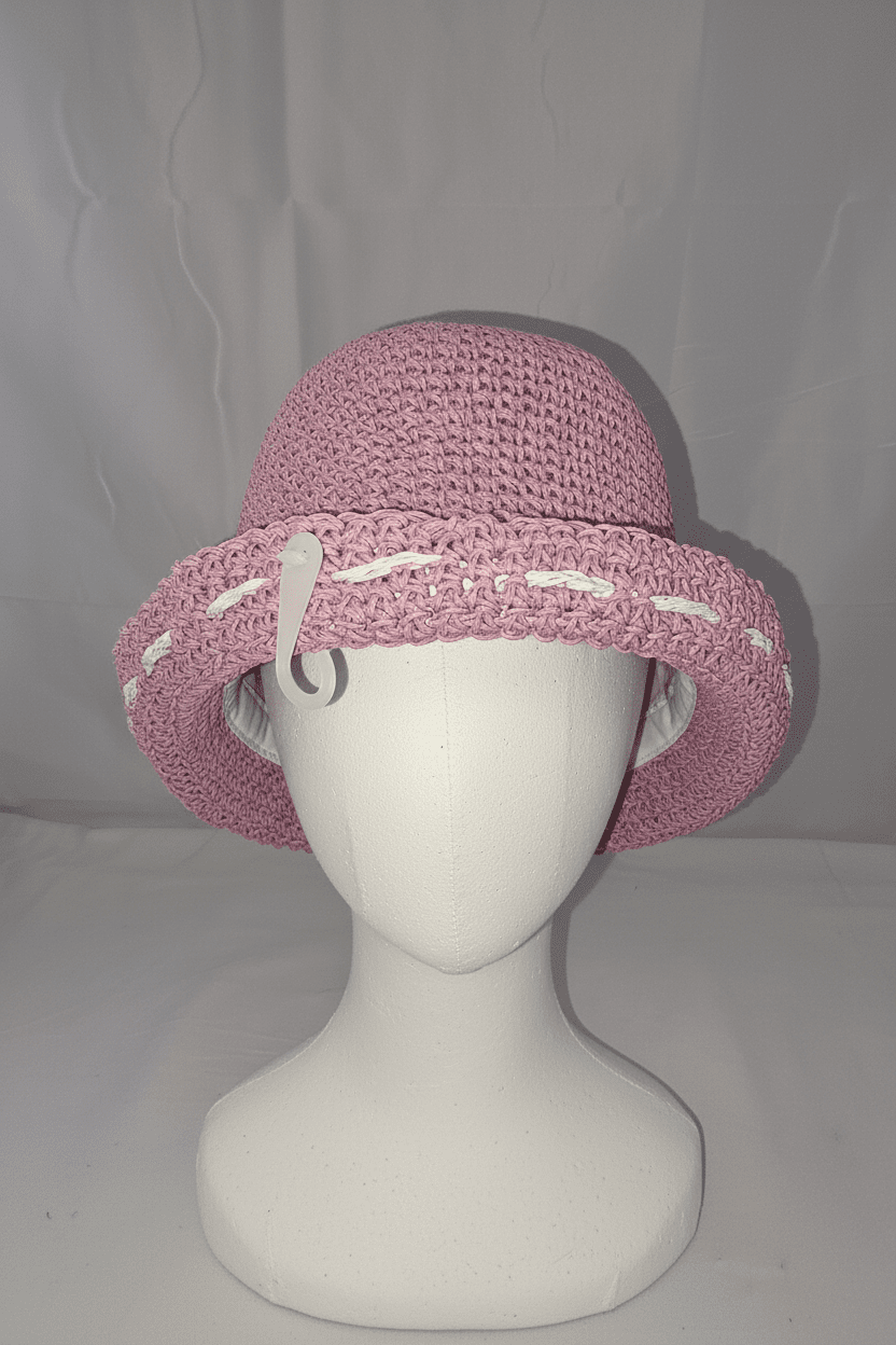 Chic Lavender Crocheted Bucket Hat with White Accent Stitching - All Seasons Curves