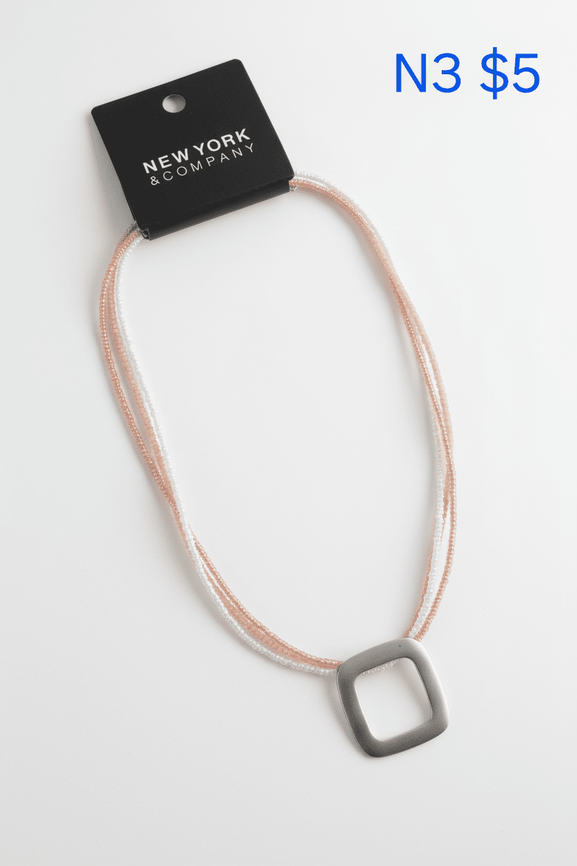 Two - Strand Seed Bead Necklace with Modern Square Pendant - All Seasons Curves