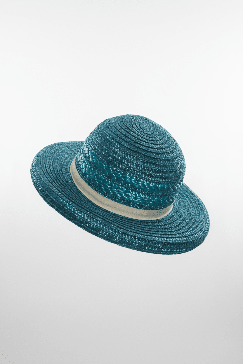 Sparkling Aqua Blue Woven Cellophane Cloche Hat - All Seasons Curves