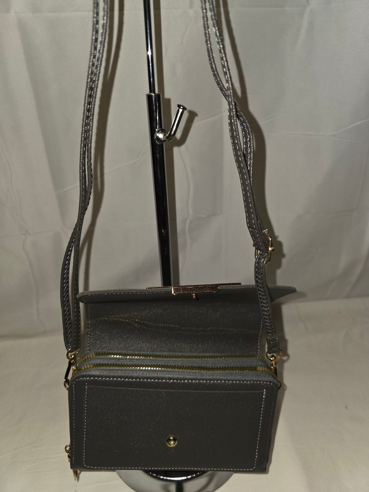 Minimalist Charcoal Gray Faux Leather Crossbody Flap Bag - All Seasons Curves