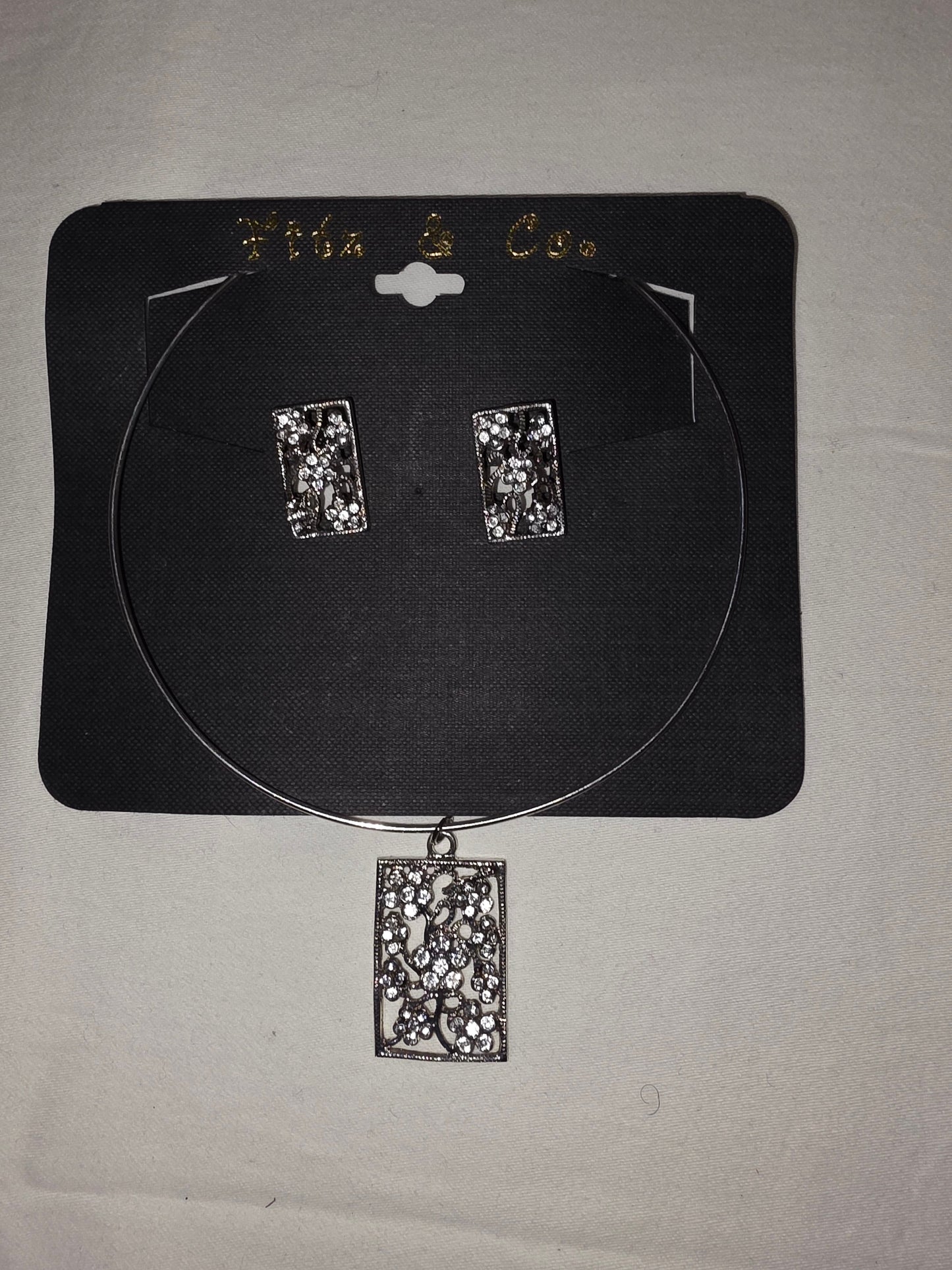 Silver Rhinestone Choker & Stud Earring Set - All Seasons Curves