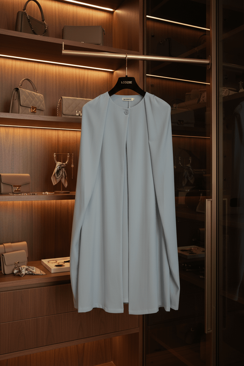 Chic, light blue, sleeveless long coat - All Seasons Curves