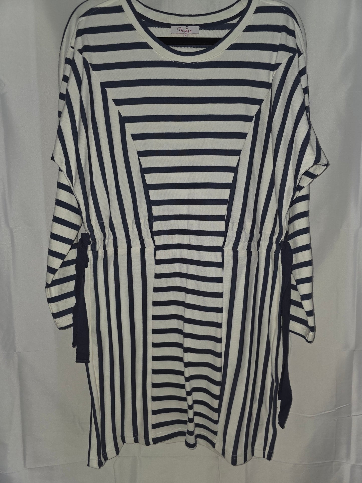 NWT Parker Navy and White Striped Drawstring Tunic Top/Mini Dress Size M - All Seasons Curves