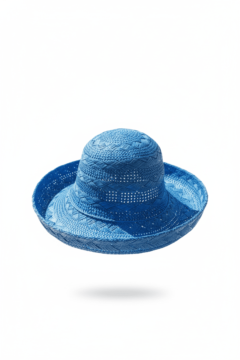Vibrant Blue Woven Raffia Packable Sun Hat - All Seasons Curves
