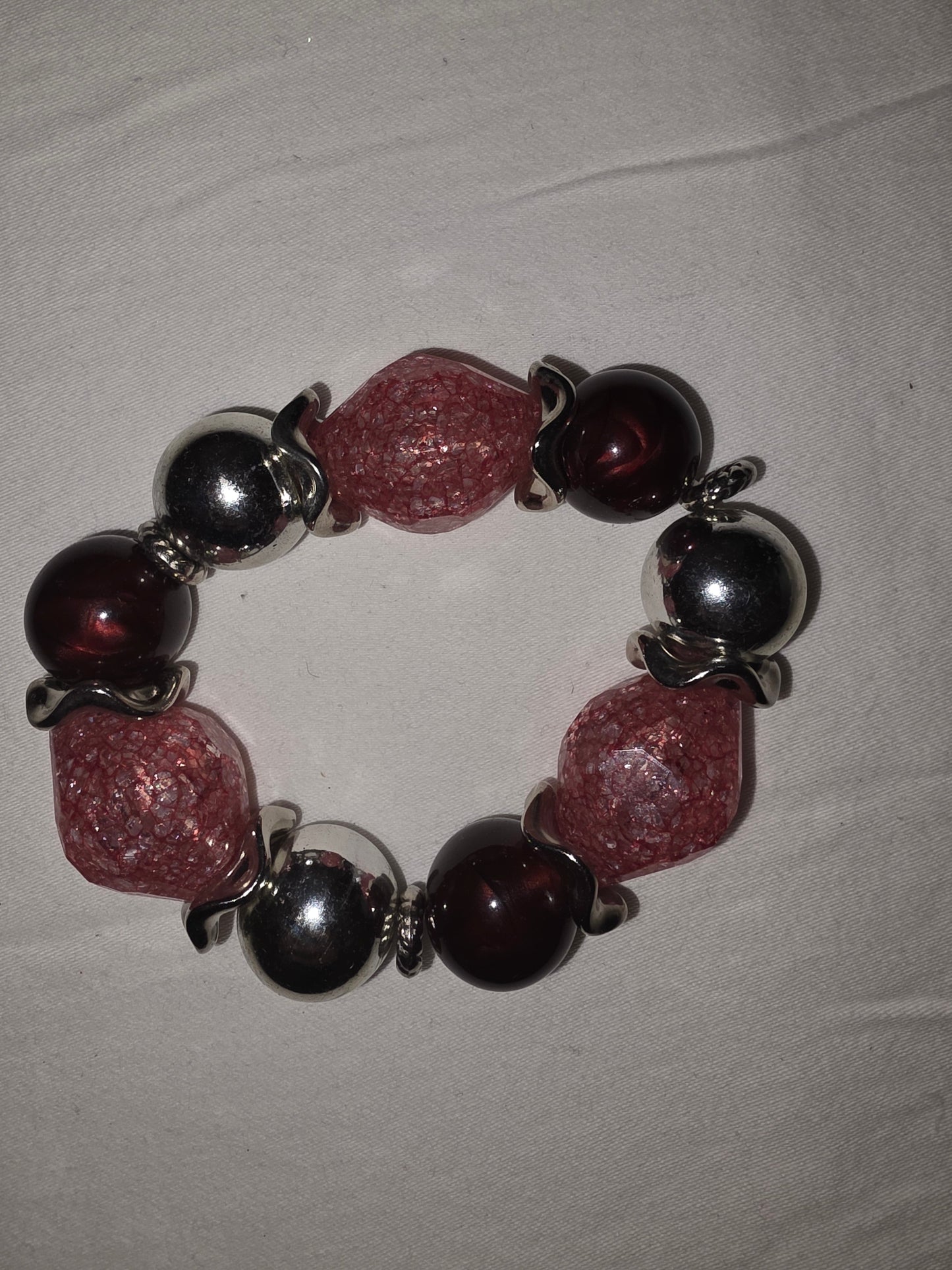 Bold Red & Silver Chunky Bead Stretch Bracelet - All Seasons Curves