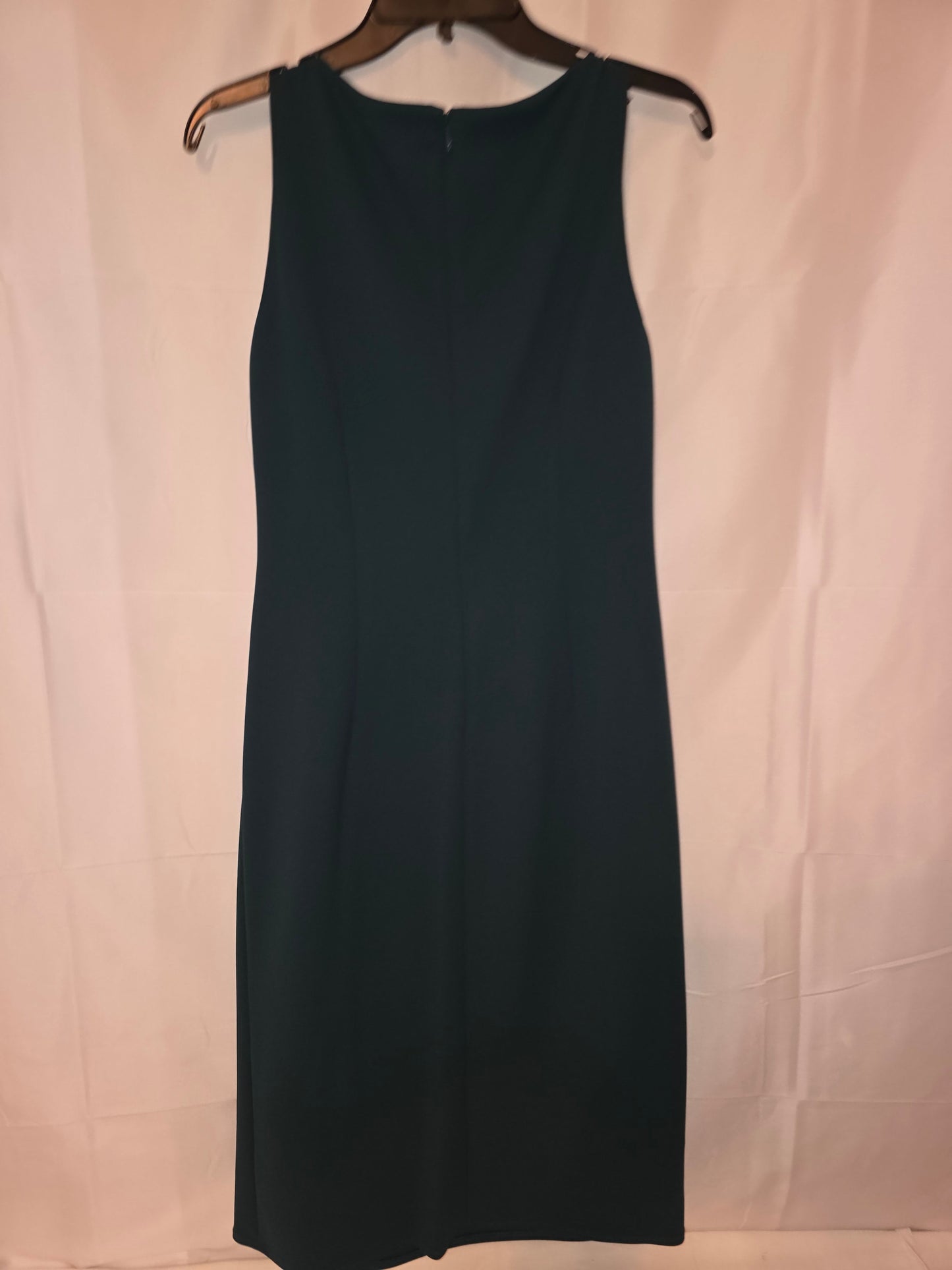 Donna Karan New York Chic Deep Teal Crepe A - Line Dress with Gold - Tone Size 10 - All Seasons Curves