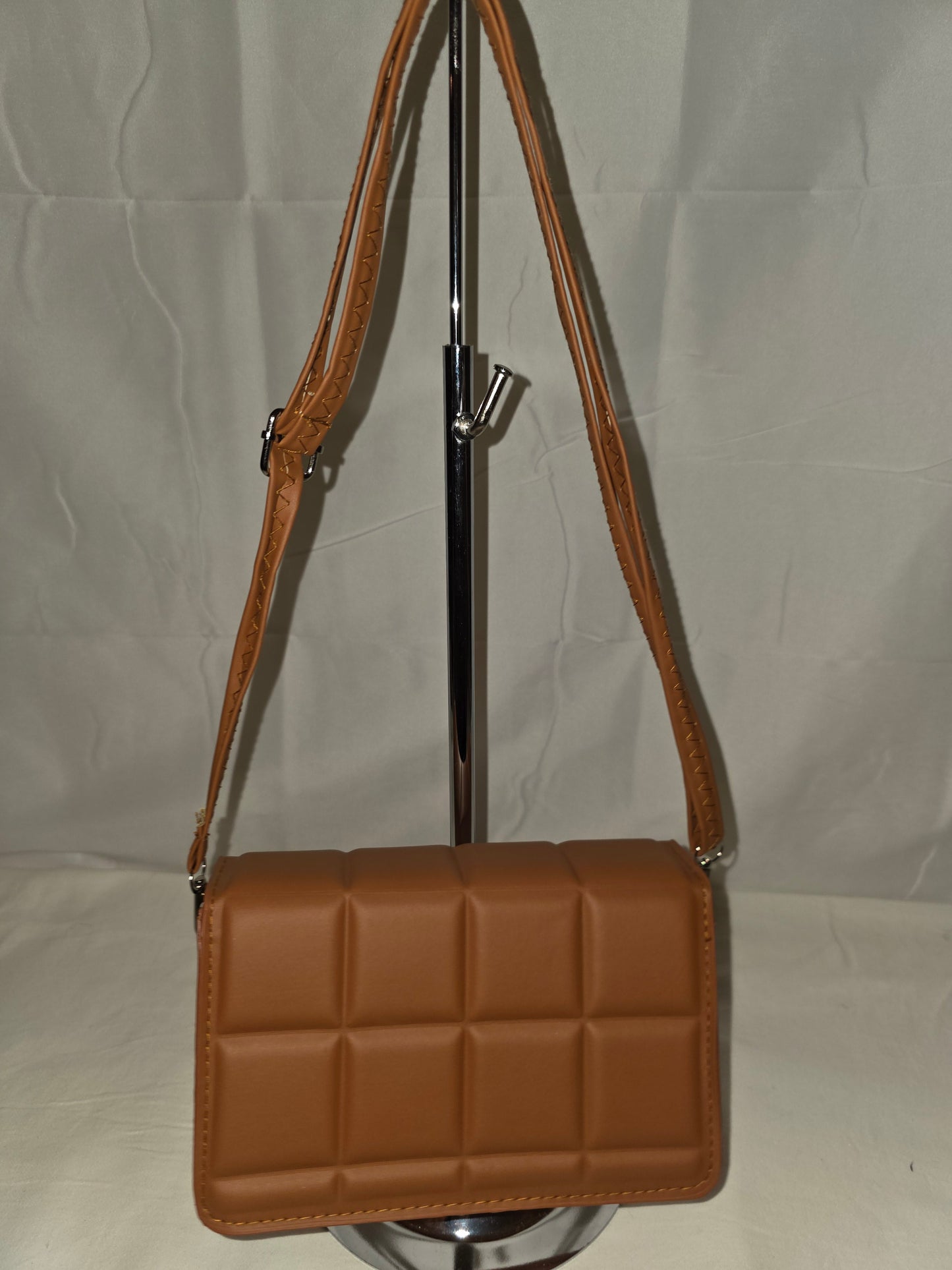 Chic Brown Puffy Square - Quilt Crossbody Bag - All Seasons Curves