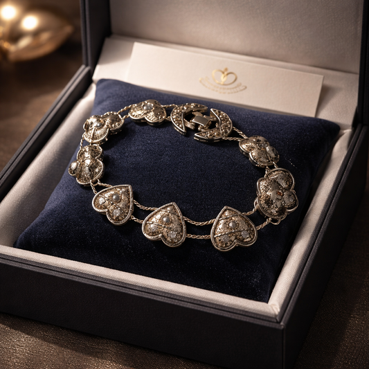 Vintage Heart & Moon Link Bracelet | Gold-Tone Slide Charm Style with Crystal Accents