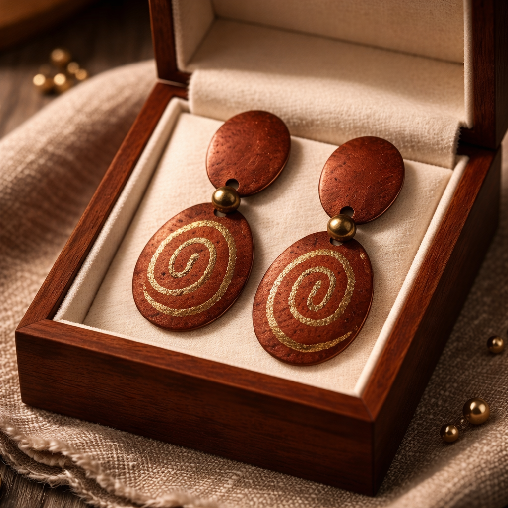 Artisanal Copper & Gold Spiral Drop Earrings