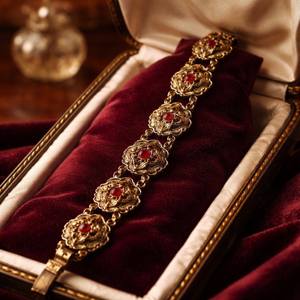 The "Empress" Vintage-Inspired Ruby & Filigree Link Bracelet