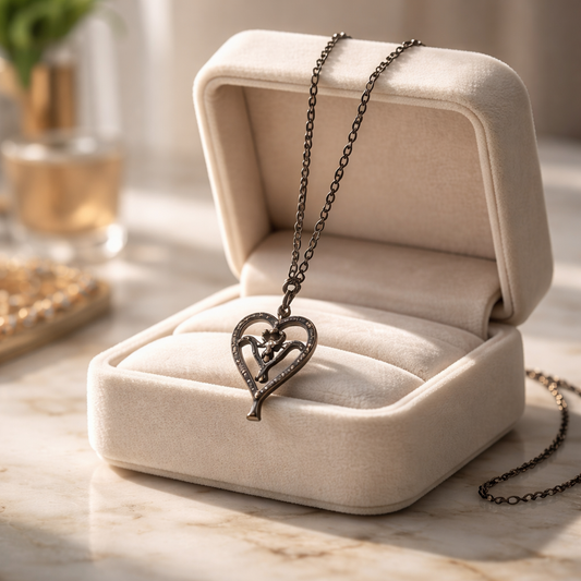 The "Devoted Heart" Black Gunmetal & Crystal Pendant Necklace