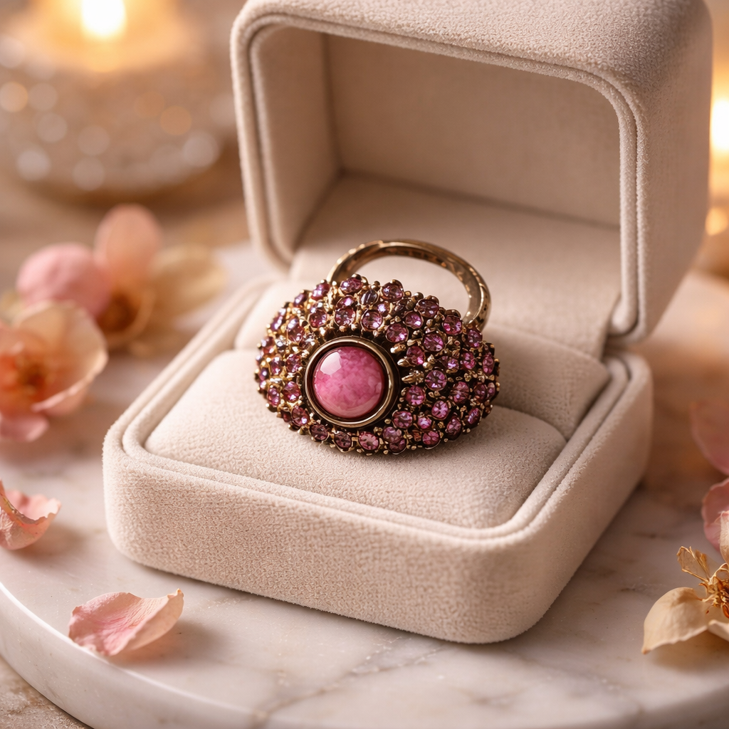 The "Princess" Pink Sapphire Domed Cluster Cocktail Ring