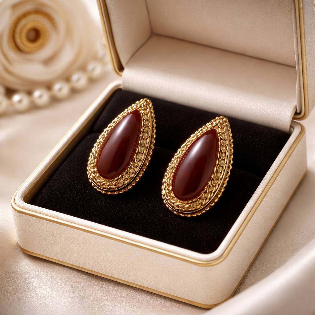 The "Valentina" Vintage-Inspired Carnelian & Gold Teardrop Stud Earrings