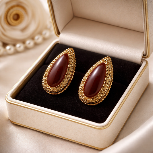 The "Valentina" Vintage-Inspired Carnelian & Gold Teardrop Stud Earrings