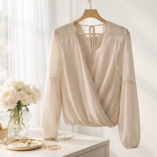 NWT The "Chiffon Whisper" Elegant Wrap V-Neck Blouse 2X