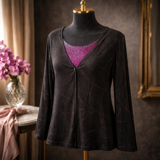 NWT LIZ & ME The "Twilight Shimmer" Layered Cardigan & Cami Top Size 2X