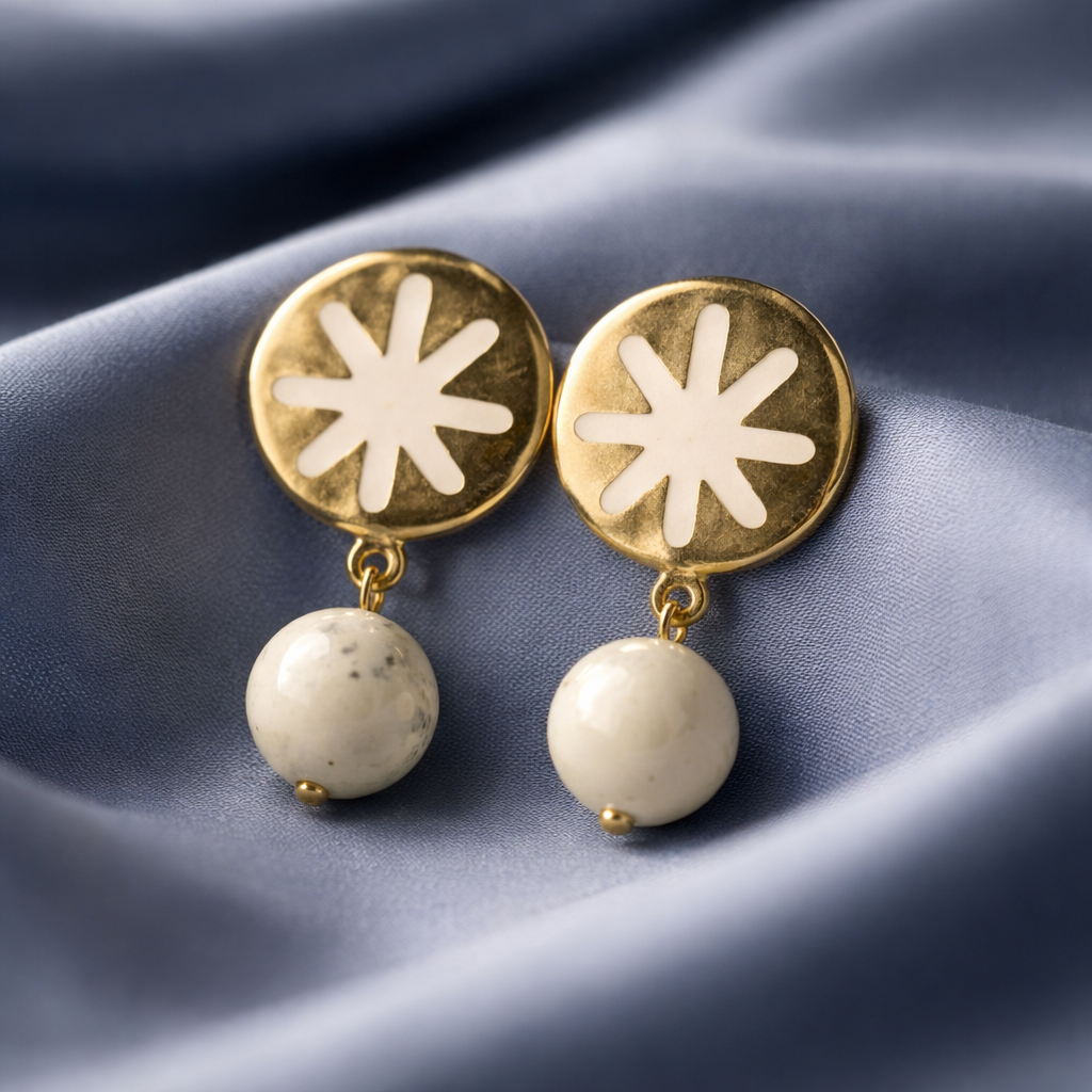 The "Aurora" Sunburst & Mother of Pearl Drop Earrings