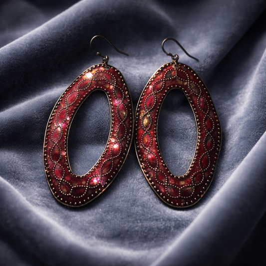The "Byzantine Empress" Red Enamel Oval Drop Earrings
