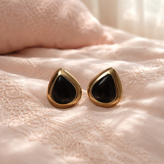 The "Valentina" Classic Black Onyx & Gold Teardrop Stud Earrings