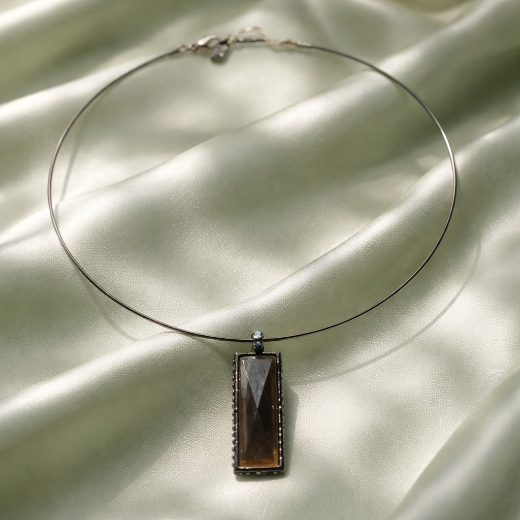 The "Edge" Rectangle Smoky Quartz Choker Necklace