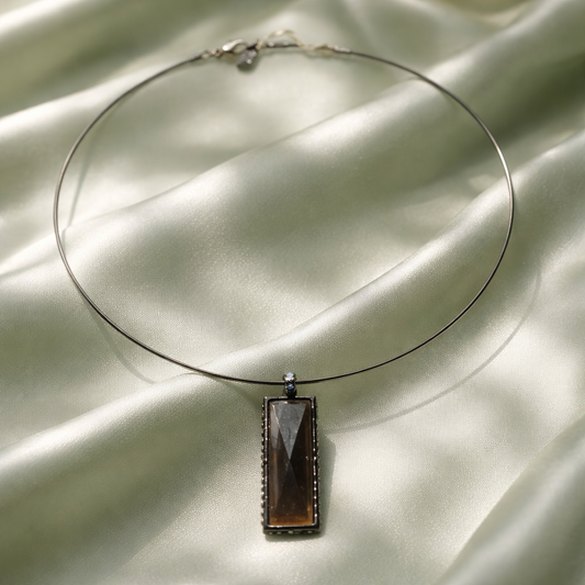The "Edge" Rectangle Smoky Quartz Choker Necklace