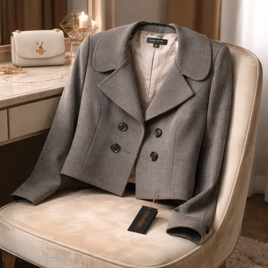 NWT The Anne Klein Classic Cropped Wool-Blend Peacoat-Style Blazer Size 4P