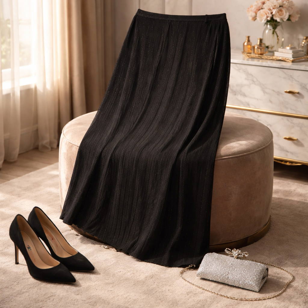 New without Taq SAG HARBOR The "Starlight" Black & Silver Sparkle Maxi Skirt Size 14