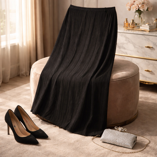 New without Taq SAG HARBOR The "Starlight" Black & Silver Sparkle Maxi Skirt Size 14