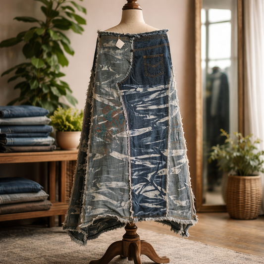 The "Reconstructed" Upcycled Patchwork Denim Maxi Skirt Size 1X