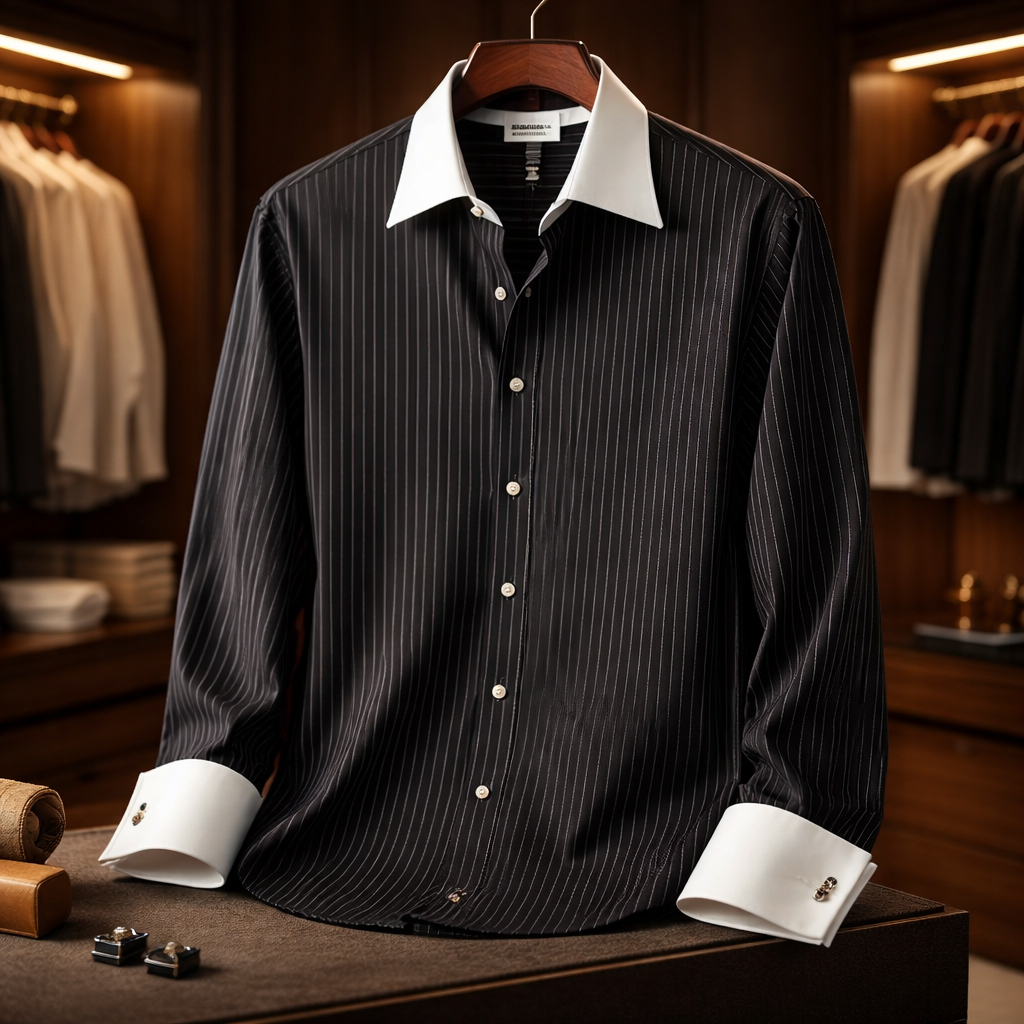 Dressbarn Women The "Winchester" Black Pinstripe Contrast Dress Shirt Size 2X