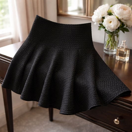 New without Tag Sharagano The "Texture & Flare" Black A-Line Mini Skirt Size 16