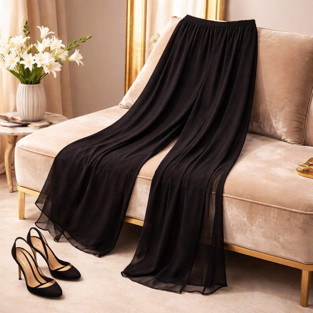 New without tag Coldwater Creek the "Effortless Elegance" Black Chiffon Palazzo Pants
