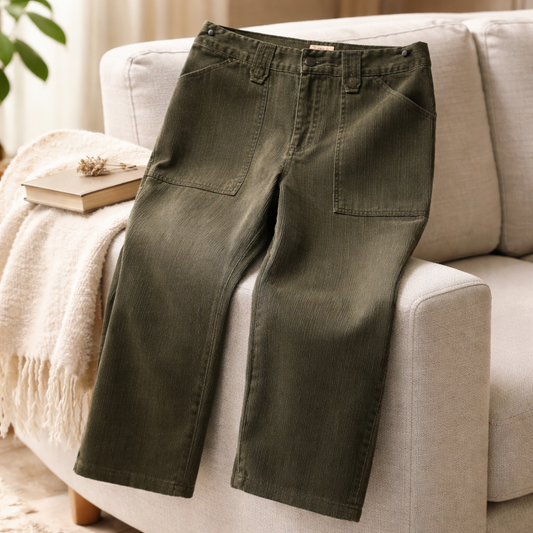 New without Tag St. John's Bay. Petite The "Utility Chic" Olive Corduroy Straight-Leg Pants Size 14P