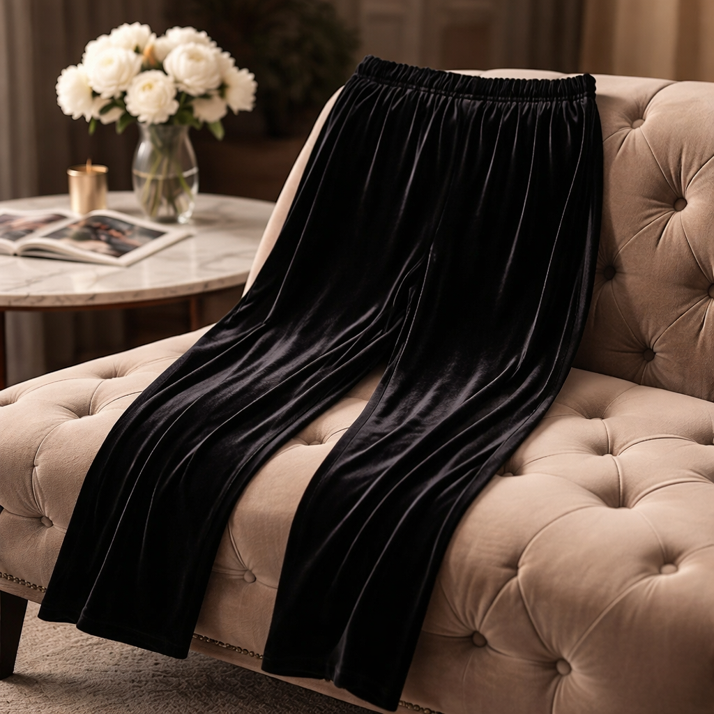 New with Tag the "Luxe & Lounge" Black Velvet Wide-Leg Pants Size 14