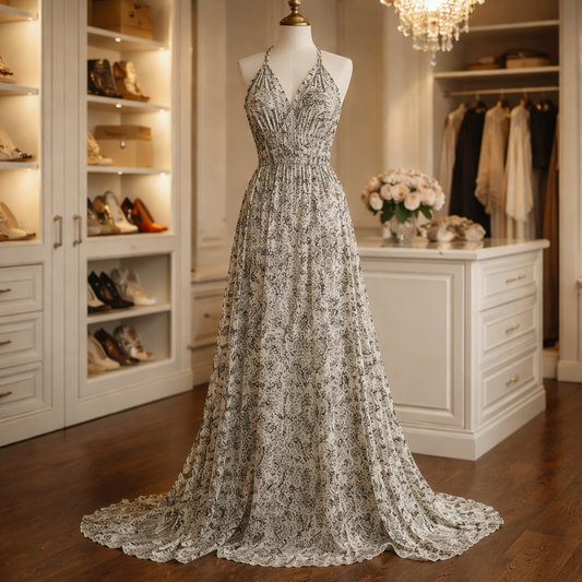 New without Tag Vince Camuto the "Whispering Willow" Halter Maxi Gown XS