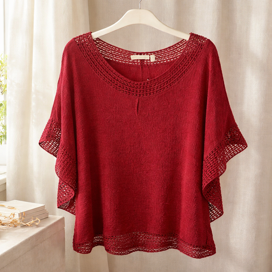 The "Boho Crochet" Red Linen-Blend Tunic Top