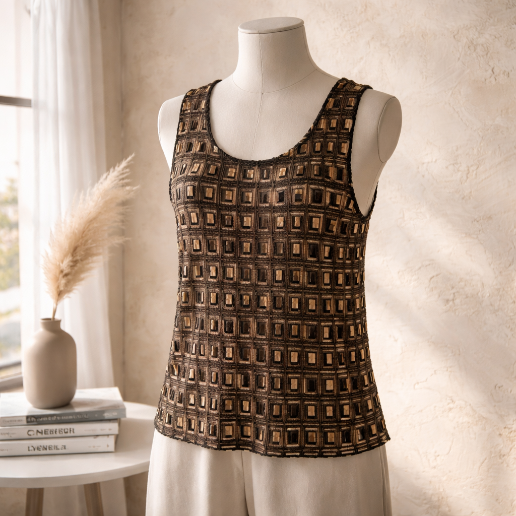 The "Deco Square" Metallic Knit Tank Top 3x