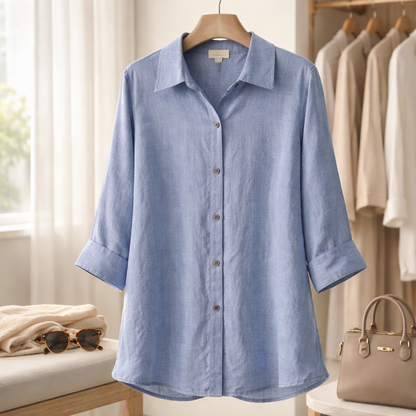 Avenue The "Azure Ease" Linen Blend Tunic Shirt Size 18/20