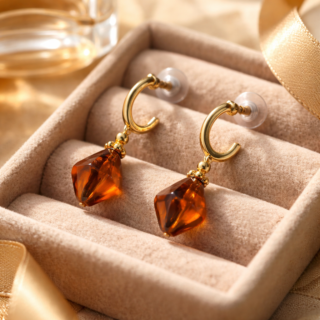 The "Radiant Amber" Collection: Faceted Crystal Drop Earrings