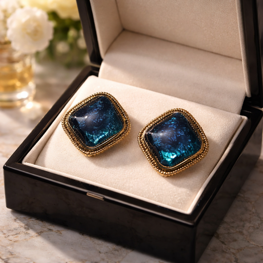 The "Caprianti Collection": Vintage KJL Iridescent Blue Clip-On Earrings